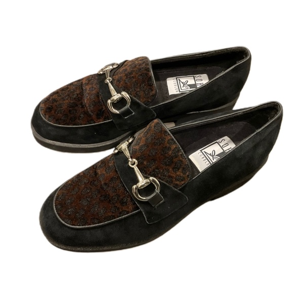 Soho Black and Brown Suede Loafers with Silver Buckle - Picture 1 of 6